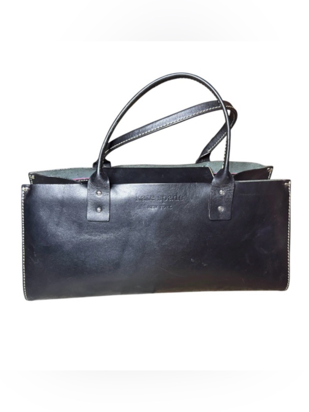 Vintage Y2K kate spade Black Leather Bag with Fuchsia Suede Interior
